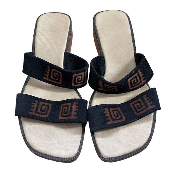 NAOT Israel Womans 9 Slip On LEATHER Sandals Wedge Heel Flat Shoes Comfort Black - Picture 1 of 5